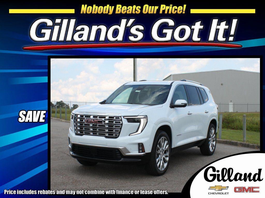 2026 GMC Acadia Denali in Glacier White Tricoat — front three-quarter view