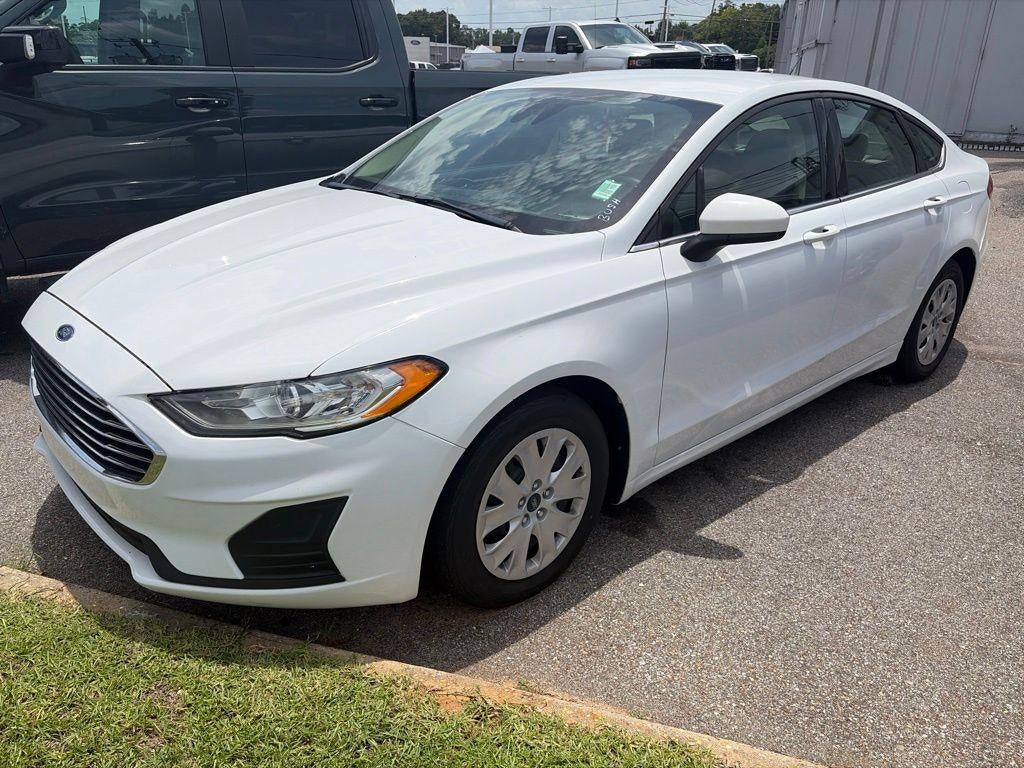 2019 Ford Fusion S in White — front three-quarter view